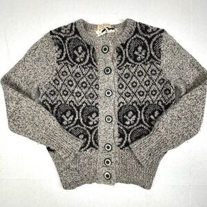 VTG 70s La Squadra Wool Cardigan Sweater Small Knit Sparkle Norwegian Pattern EC